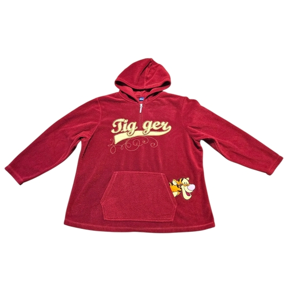 VTG Disney Tigger Fleece Hoodie XXL Red Half Zip Embroidered Winnie the Pooh Y2K - Picture 1 of 11